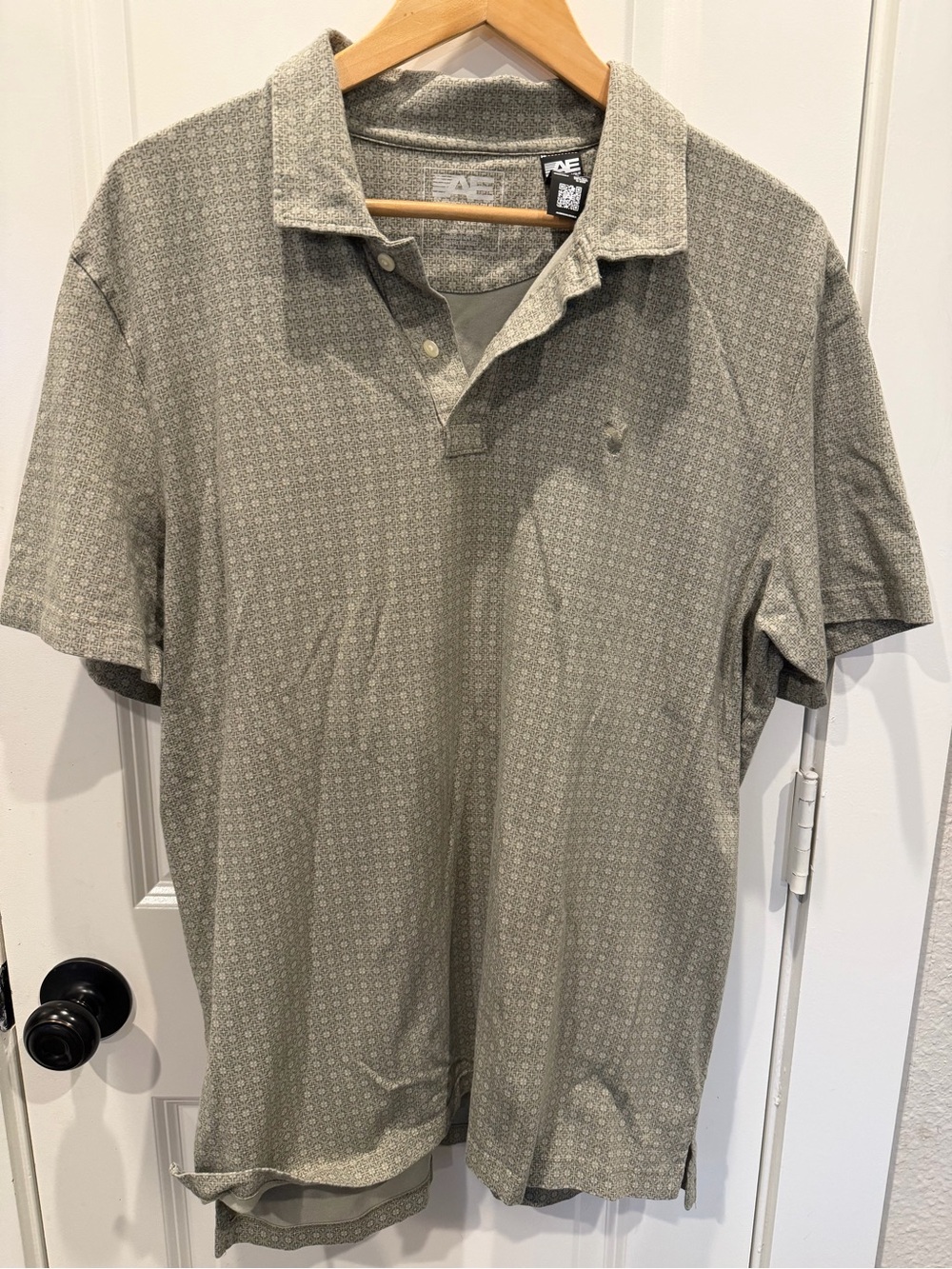 American Eagle Outfitters Sage Green Polo with Micro Geometric Pattern
